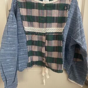 POL Green Plaid and Blue Button Down Shirt